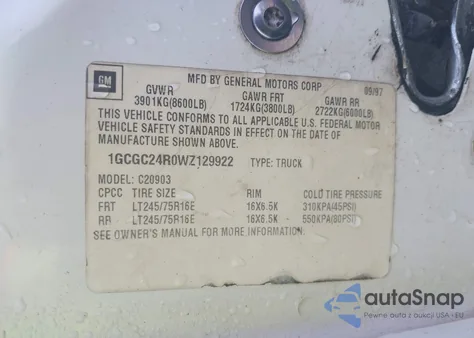 1998 Chevrolet Tahoe z USA, uszkodzony, nr VIN 3GNEK18RXWG106833